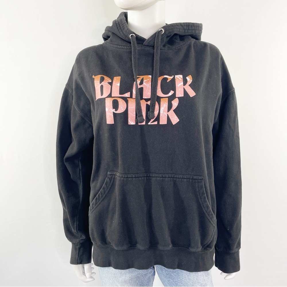 BLACKPINK K-Pop Girl Band Black Graphic Hoodie Sweatshirt Size L Streetwear